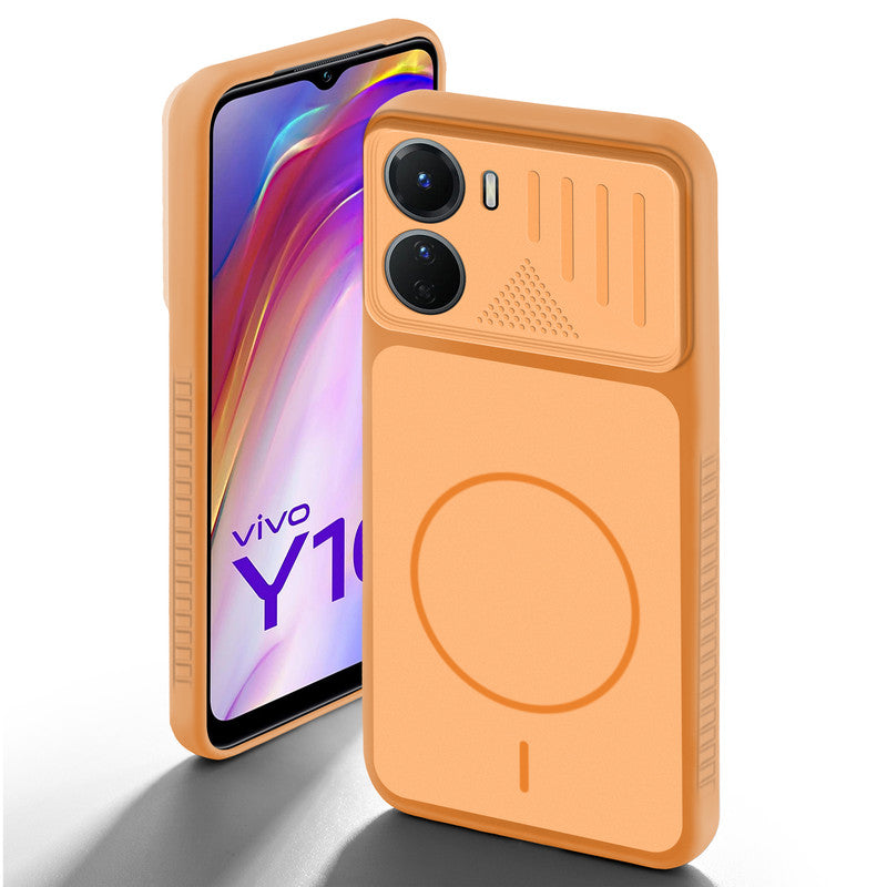 Orange back cover for Vivo Y16 with camera cut protection and ring design on back side.