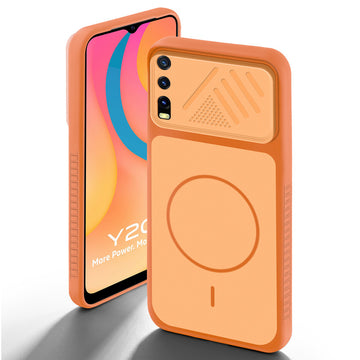 Orange back cover for Vivo Y20 with camera cut protection and ring design on back side.