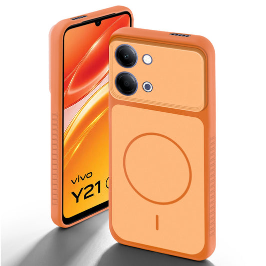 Orange back cover for Vivo Y21 5G with camera cut protection and ring design on back side.