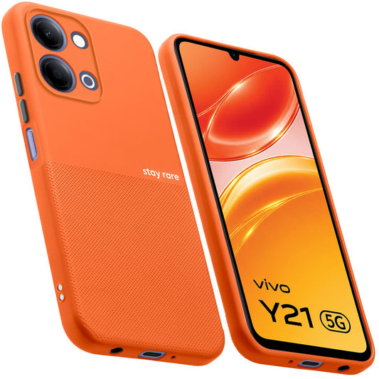 Premium Silicone Textured Case With Camera Protection & Inner Microfiber Lining Back Cover For Vivo Y21 5G