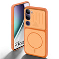Orange back cover for Vivo Y300 5G with camera cut protection and ring design on back side.