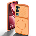Orange back cover for Vivo Y31 Pro 5G with camera cut protection and ring design on back side.