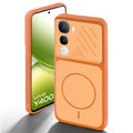 Orange back cover for Vivo Y400 5G with camera cut protection and ring design on back side.
