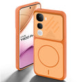 Orange back cover for Vivo Y400 Pro 5G with camera cut protection and ring design on back side.