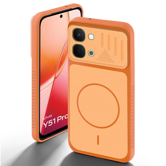 Orange back cover for Vivo Y51 Pro 5G with camera cut protection and ring design on back side.