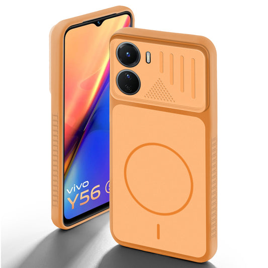 Orange back cover for Vivo Y56 5G with camera cut protection and ring design on back side.
