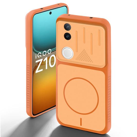 Orange back cover for iQOO Z10R 5G with camera cut protection and ring design on back side.