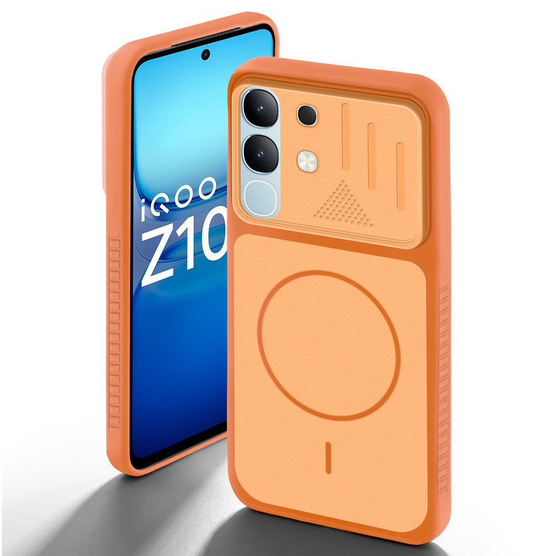 Orange back cover for iQOO Z10X 5G with camera cut protection and ring design on back side.