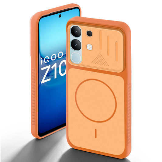 Orange back cover for iQOO Z10X 5G with camera cut protection and ring design on back side.