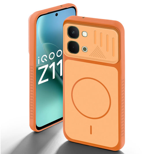 Orange back cover for iQOO Z11x 5G with camera cut protection and ring design on back side.