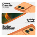 Orange Phone case for Motorola Moto Edge 50 Fusion 5G highlighting raised camera protection, anti-slip texture, and responsive side buttons