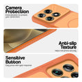 Orange phone case for Motorola Signature showing camera safety edges, anti slip side grip and easy press button covers.