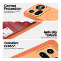 Orange phone case for Nothing Phone 4A Pro 5G showing camera safety edges, anti slip side grip and easy press button covers.