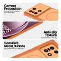 Orange Phone case for OnePlus 15 5G highlighting raised camera protection, anti-slip texture, and responsive side buttons