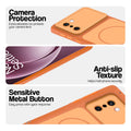Orange Phone case for OnePlus 15R 5G highlighting raised camera protection, anti-slip texture, and responsive side buttons