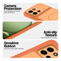 Orange phone case for OnePlus Nord 6 5G showing camera safety edges, anti slip side grip and easy press button covers.