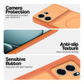 Orange phone case for OnePlus Nord CE 6 5G showing camera safety edges, anti slip side grip and easy press button covers.