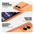 Orange phone case for Oppo K14x 5G showing camera safety edges, anti slip side grip and easy press button covers.