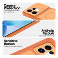 Orange phone case for Oppo Reno 16 5G showing camera safety edges, anti slip side grip and easy press button covers.