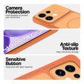 Orange phone case for Oppo Reno 16 Pro 5G showing camera safety edges, anti slip side grip and easy press button covers.