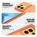 Orange phone case for Oppo Reno 16C 5G showing camera safety edges, anti slip side grip and easy press button covers.