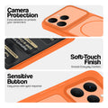 Orange phone case for Realme 15T 5Gshowing camera safety edges, anti slip side grip and easy press button covers.