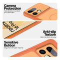 Orange phone case for Realme 16 Pro 5G showing camera safety edges, anti slip side grip and easy press button covers.