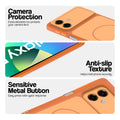 Orange Phone case for Samsung F07 highlighting raised camera protection, anti-slip texture, and responsive side buttons