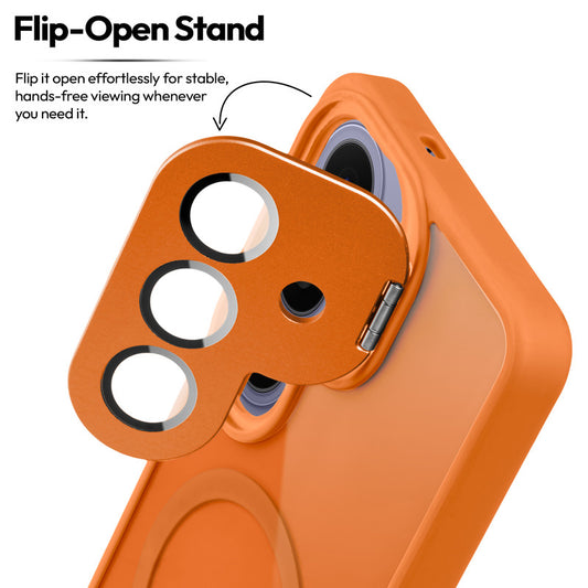 Samsung S26 5G Case with MagSafe Compatibility, Flip-Open Camera Cover Stand, Glossy Glass Back & Metallic Buttons