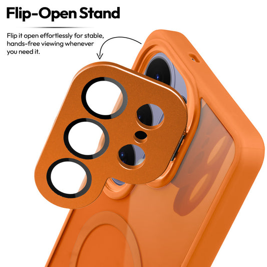 Samsung S26 Ultra 5G Case with MagSafe Compatibility, Flip-Open Camera Cover Stand, Glossy Glass Back & Metallic Buttons