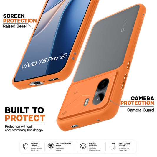 Premium Frosted Back Cover with Textured Camera Design & Metal-Look Buttons for Vivo T5 Pro 5G