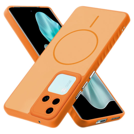 Matte Silicone Dual Color Back Cover with Metal Buttons & Ring Design for Vivo V30 5G