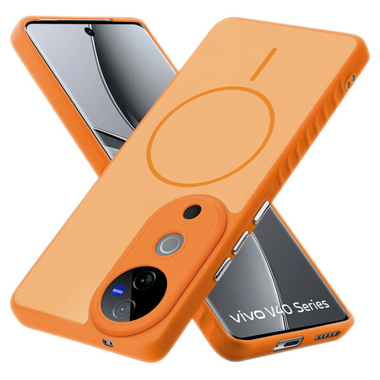 Matte Silicone Dual Color Back Cover with Metal Buttons & Ring Design for Vivo V40 5G