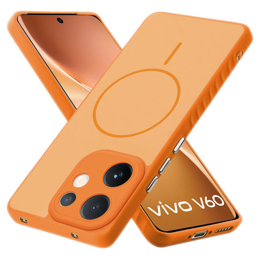 Matte Silicone Dual Color Back Cover with Metal Buttons & Ring Design for Vivo V60 5G