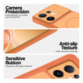 Orange phone case for Vivo V60 5G showing camera safety edges, anti slip side grip and easy press button covers.