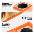 Orange phone case for Vivo X300 Pro 5G showing camera safety edges, anti slip side grip and easy press button covers.