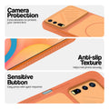Orange phone case for Vivo Y20 showing camera safety edges, anti slip side grip and easy press button covers.