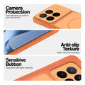 Orange phone case for Xiaomi 17T 5G showing camera safety edges, anti slip side grip and easy press button covers.