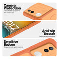 Orange phone case for iQOO Z10R 5G showing camera safety edges, anti slip side grip and easy press button covers.