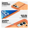 Orange phone case for iQOO Z10X 5G showing camera safety edges, anti slip side grip and easy press button covers.