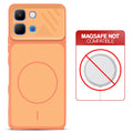 Orange back cover for Infinix Note Edge with printed ring pattern and message showing not compatible with MagSafe charging.