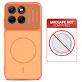 Orange back cover for Motorola Moto Edge 70 Fusion 5G with printed ring pattern and message showing not compatible with MagSafe charging.