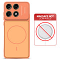 Orange back cover for Motorola Moto Edge 70 Pro Plus 5G with printed ring pattern and message showing not compatible with MagSafe charging.