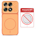 Orange back cover for Motorola Signature with printed ring pattern and message showing not compatible with MagSafe charging.