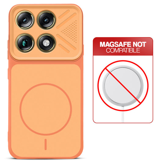 Orange back cover for Motorola Signature with printed ring pattern and message showing not compatible with MagSafe charging.