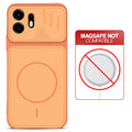 Orange back cover for OnePlus N6 5G with printed ring pattern and message showing not compatible with MagSafe charging.