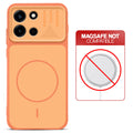 Orange back cover for OnePlus Nord 6 5G with printed ring pattern and message showing not compatible with MagSafe charging.