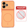 Orange back cover for Oppo A6C 4G with printed ring pattern and message showing not compatible with MagSafe charging.