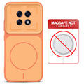 Orange back cover for Oppo F31 Pro Plus 5G with printed ring pattern and message showing not compatible with MagSafe charging.