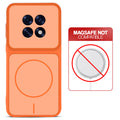 Orange back cover for Oppo F31 Pro Plus 5G with printed ring pattern and message showing not compatible with MagSafe charging.